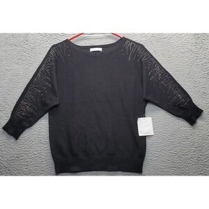 89th & Madison Sweater Womens S Black Beaded Raglan Sleeve Round Neck Pullover